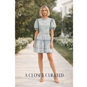 Tanya Taylor Alissa Mini Denim Dress 4 Blue NEW